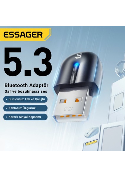 Bluetooth 5.3 Sürücüsüz Tak-Çalıştır Bluetooth Adaptörü, Tv, Pc, Kulaklık, Ses Sitemi Uyumlu