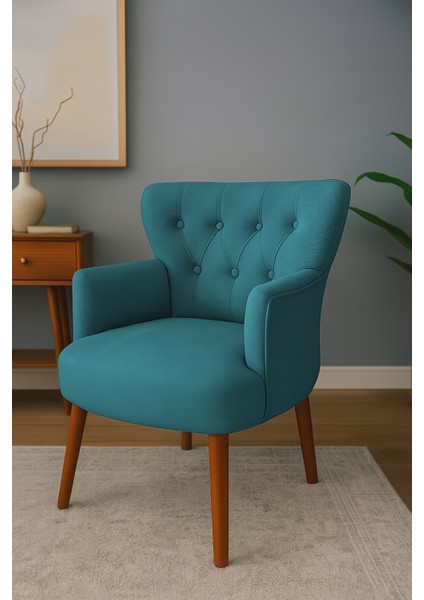 Roma Berjer Modern Tekli Koltuk -Babyface Kumaş - Ahşap Demonte Ayak - Petrol Rengi modelleri