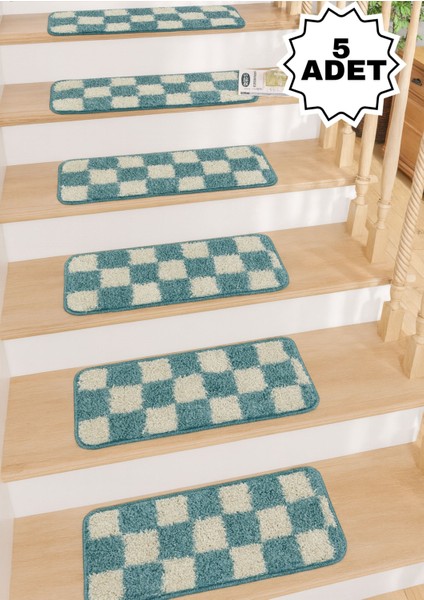 Dama Desenli 5 Adet 25X65 cm Merdiven Halısı Chess Koleksiyonu Merdivenlik
