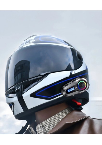 Motorsiklet Kask Interkom Kulaklık Rgb Işık LCD Ekranlı Bluetooth 5.3 Çift Telefon Bağlantı