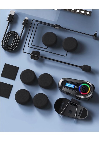 Motorsiklet Kask Interkom Kulaklık Rgb Işık LCD Ekranlı Bluetooth 5.3 Çift Telefon Bağlantı