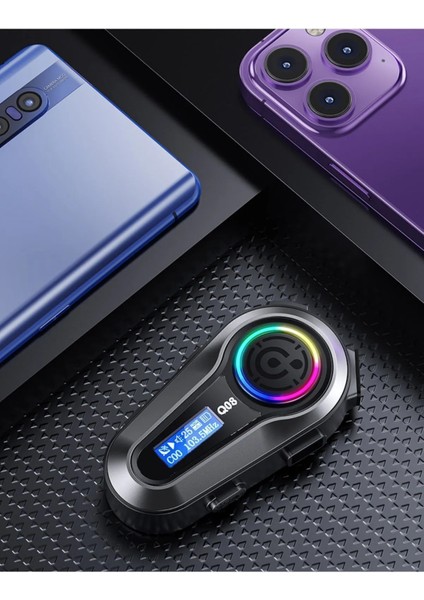 Motorsiklet Kask Interkom Kulaklık Rgb Işık LCD Ekranlı Bluetooth 5.3 Çift Telefon Bağlantı