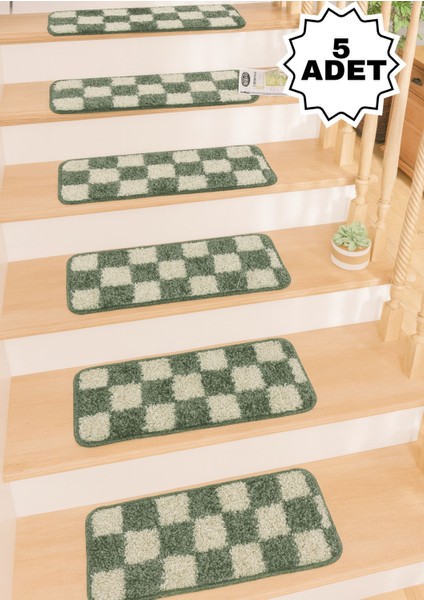 Dama Desenli 5 Adet 25X65 cm Merdiven Halısı Chess Koleksiyonu Merdivenlik