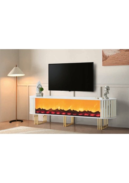 Bera Marmo - Gold Şömineli Nehir Tv Sehpası