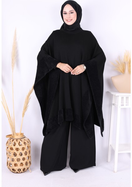 Kürk Detaylı Panço 9206 Siyah