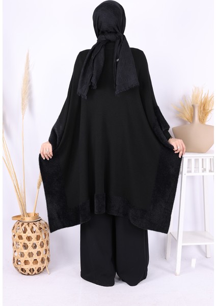 Kürk Detaylı Panço 9206 Siyah modelleri