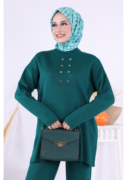 Yarım Balıkçı Önü Düğme Detaylı Takım 1630 Zümrüt fırsatları