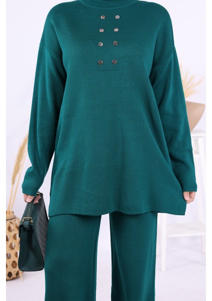 Yarım Balıkçı Önü Düğme Detaylı Takım 1630 Zümrüt indirimleri