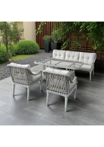 Kaş 3+1+1+Masa Rattan Bahçe Balkon Mobilyası,Krem Kumaş fiyatları