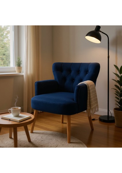 Roma Berjer Modern Tekli Koltuk -Babyface Kumaş - Ahşap Demonte Ayak - Lacivert Renk fiyatları