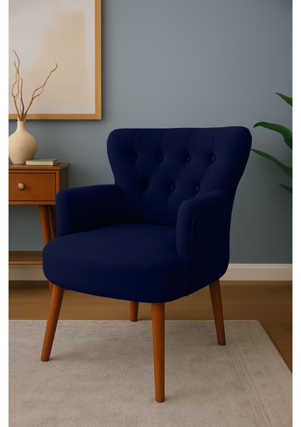 Roma Berjer Modern Tekli Koltuk -Babyface Kumaş - Ahşap Demonte Ayak - Lacivert Renk modelleri