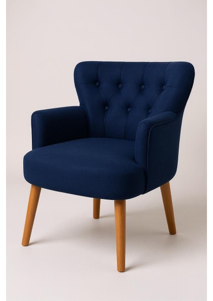 Roma Berjer Modern Tekli Koltuk -Babyface Kumaş - Ahşap Demonte Ayak - Lacivert Renk fırsatları