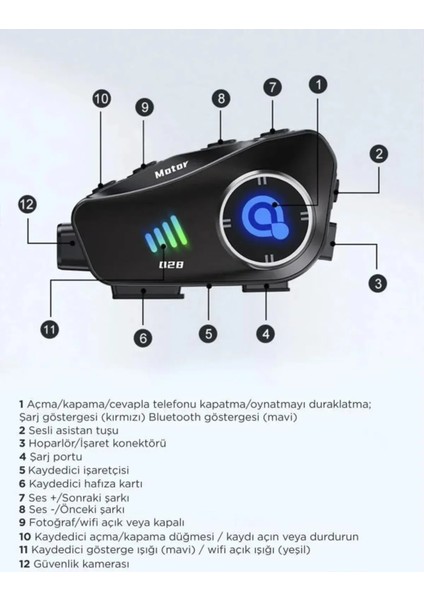 1080P Fhd Kameralı Video Fotoğraf Özellikli Wifi Kamera Bluetooth Arama Müzik Intercom Kask Kulaklık