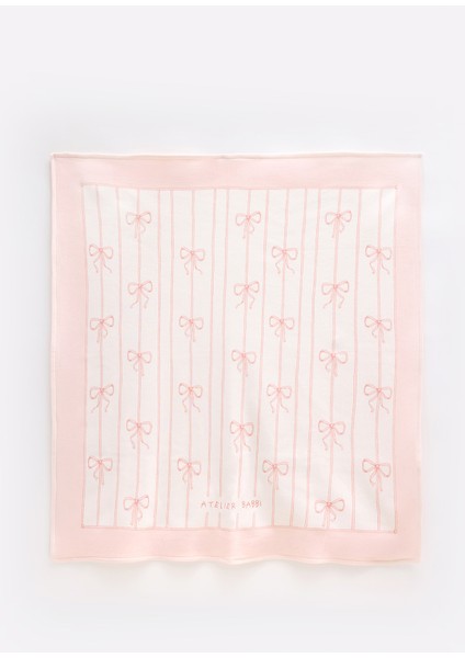 Atelier Babbi Çift Taraflı %100 Pamuk İnterlok Kurdele Desenli Kız Bebek Battaniye 80x80 cm