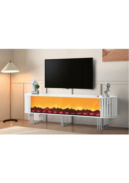 Bera Marmo - Gümüş Şömineli Nehir Tv Sehpası