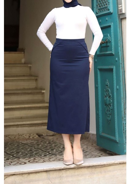 Kumaş Kalem Etek Lacivert