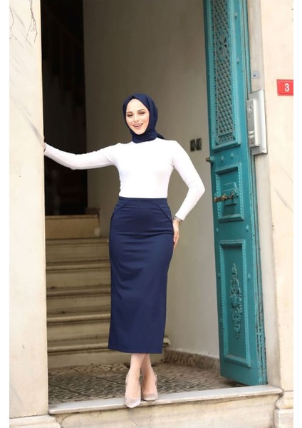 Kumaş Kalem Etek Lacivert