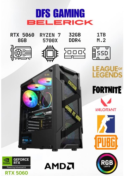 Dfs Gaming Belerıck Ryzen 7 5700X-A520M-RTX 5060 8GB-32GB Ram-1tb M.2 Ssd-Oyuncu Bilgisayarı