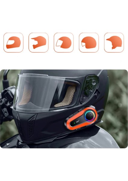 Motorsiklet Kask Interkom Kulaklık Rgb Işık Bluetooth 5.0 Çift Telefon Bağlantı 2x Intercom