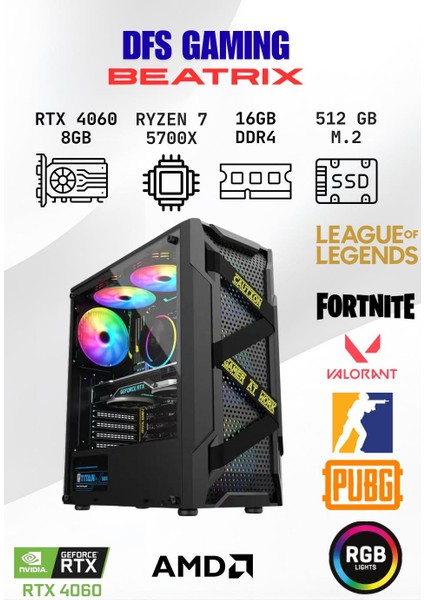 Dfs Gaming Beatrıx Ryzen 7 5700X-A520M-RTX 4060 8GB-16GB RAM-512GB M.2 Ssd-Oyuncu Bilgisayarı Sistem Tavsiyesi