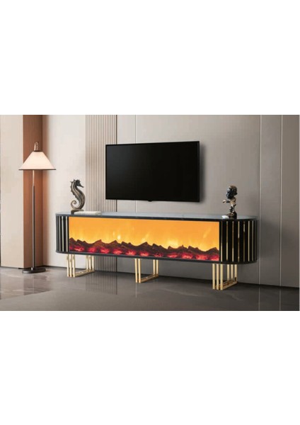 Bera Sonata - Gold Şömineli Nehir Tv Sehpası