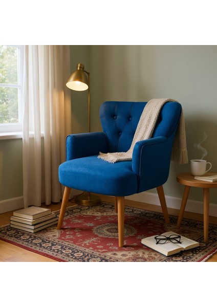 Roma Berjer Modern Tekli Koltuk -Babyface Kumaş - Ahşap Demonte Ayak - Saks Mavi Renk fiyatları