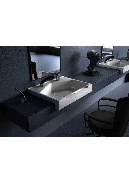 Seramik Kuaför Lavabosu 65 cm Beyaz Erkek Kare Lavabo modelleri