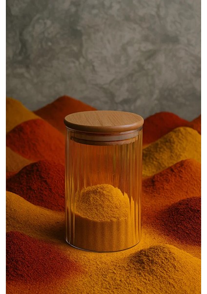 6'lı Çizgili Cam Baharatlık Seti – Hava Geçirmez Bambu Vakum Kapaklı Kavanoz Seti 850 ml modelleri