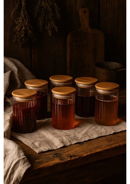 6'lı Çizgili Cam Baharatlık Seti – Hava Geçirmez Bambu Vakum Kapaklı Kavanoz Seti 850 ml fırsatları