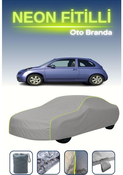 Gri [nissan Micra 3 Kapılı 2003 - 2005] Uyumlu Neon Fitilli Araba Brandası, Su ve Toz Geçirmez indirimleri