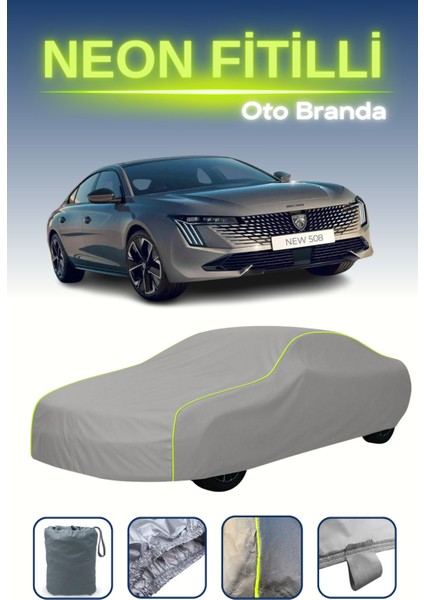 Gri [peugeot 508 Sedan] Uyumlu Neon Fitilli Araba Brandası, Su ve Toz Geçirmez indirimleri