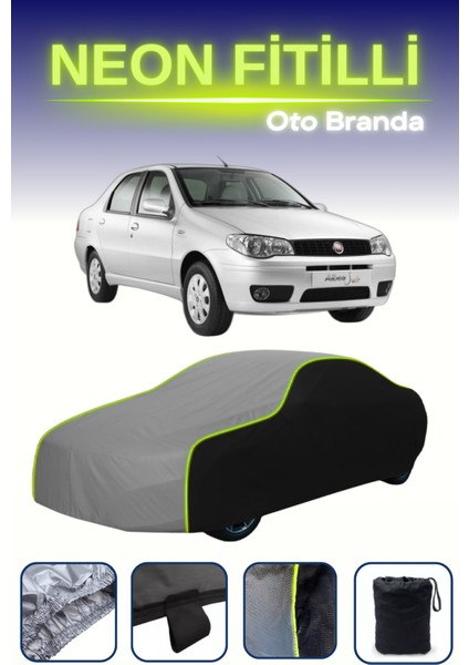 Siyah-Gri-Siyah [fiat Albea] Uyumlu Neon Fitilli Araba Brandası, Su ve Toz Geçirmez