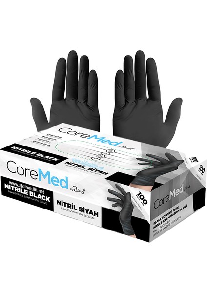 Coremed Nitril Siyah Pudrasız Muayene Eldiveni 100(ADET)