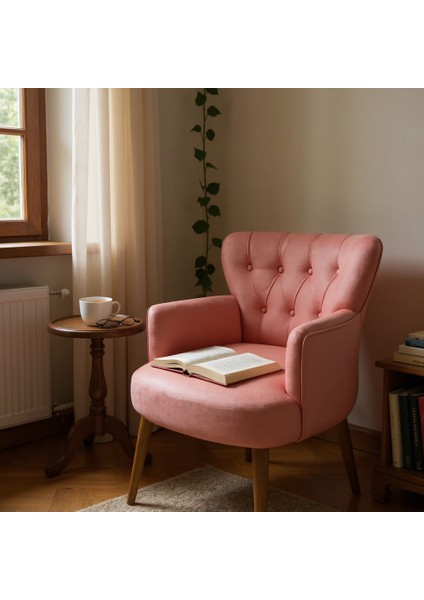 Roma Berjer Modern Tekli Koltuk -Babyface Kumaş - Ahşap Demonte Ayak - Somon Renk fiyatları