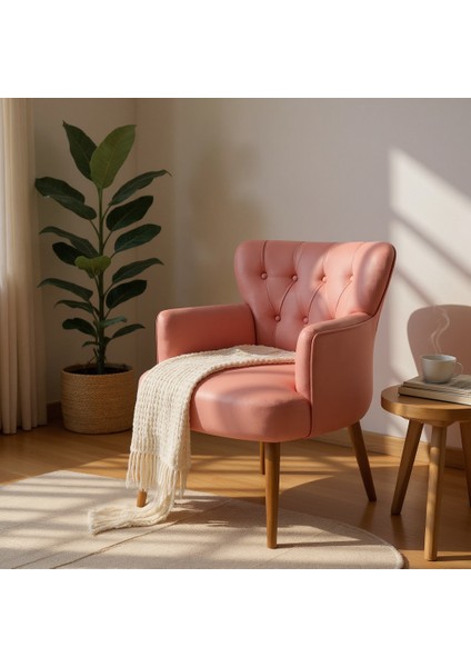 Roma Berjer Modern Tekli Koltuk -Babyface Kumaş - Ahşap Demonte Ayak - Somon Renk modelleri