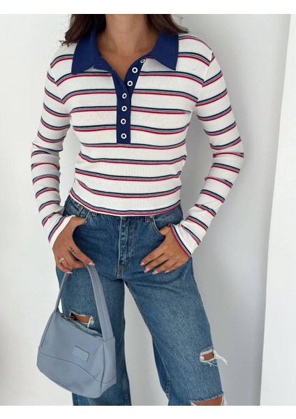 Polo Yaka Çizgili Yumuşak Kazak fiyatları