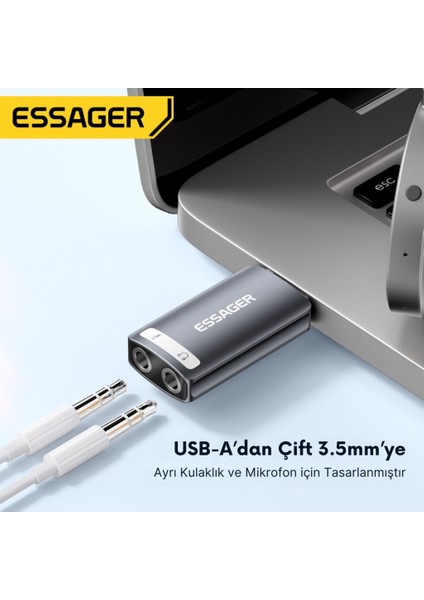 2in1 USB To 2x 3.5mm Aux Çevirici Adaptör, Kulaklık ve Mikforon Çevirici, Harici Ses Kartı fırsatları