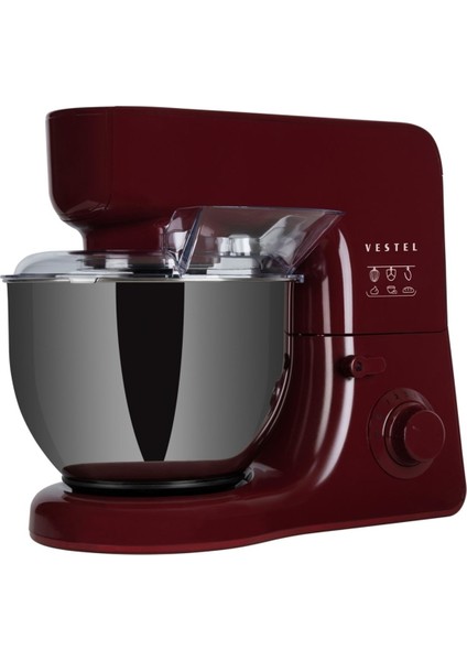 Standlı Mikser 1000W 5 L Paslanmaz Çelik Kase Tarçın Bordo Renk Ayarlanabilir Hız