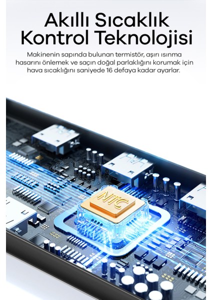 Airstrait Saç Düzleştirici İyon Teknolojili Hızlı Isınan Seramik Plaka 90-160°C Isı Ayarlı