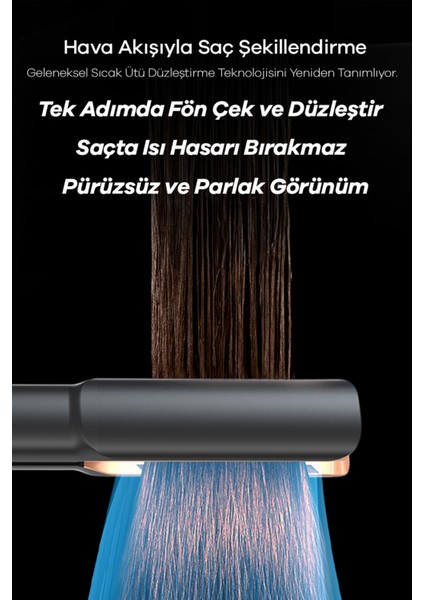 Airstrait Saç Düzleştirici İyon Teknolojili Hızlı Isınan Seramik Plaka 90-160°C Isı Ayarlı