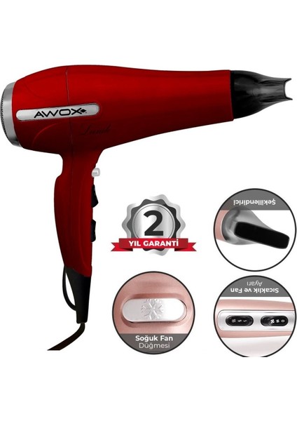 Avito Kırmızı Saç Kurutma Makinesi 2000 W Hız Ayarlı ve Soğuk Üfleme Fonksiyonlu fiyatları