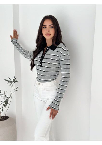 Polo Yaka Çizgili Yumuşak Kazak fiyatları