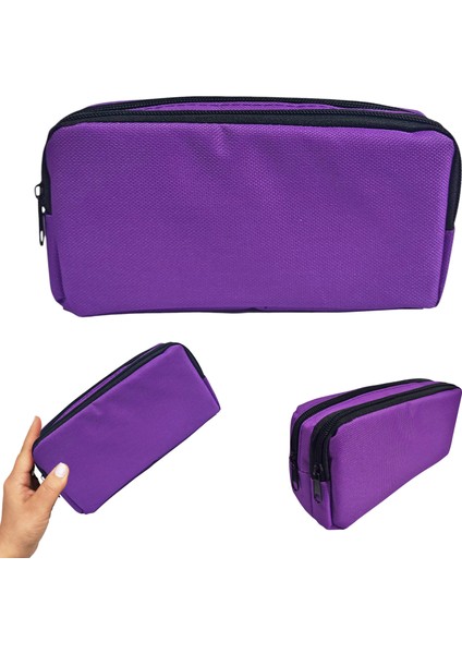 Mor Kalem Kutusu ( Iki Bölmeli ) Çift Gözlü Kalemlik