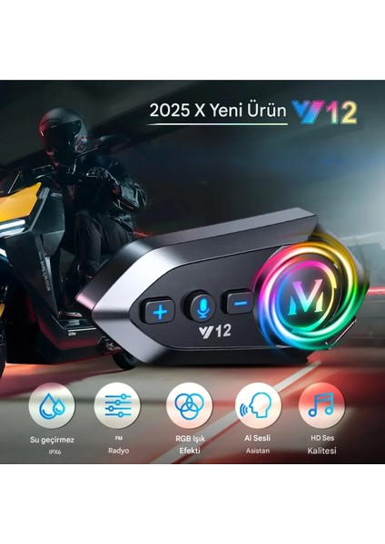 Motorsiklet Rgb Işıklı Kask Interkom Kulaklık Bluetooth 5.3 Çift Telefon Bağlantı Sesli Asistan