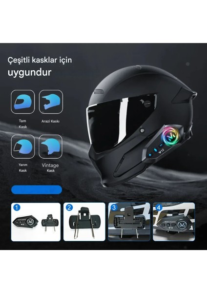 Motorsiklet Rgb Işıklı Kask Interkom Kulaklık Bluetooth 5.3 Çift Telefon Bağlantı Sesli Asistan indirimleri
