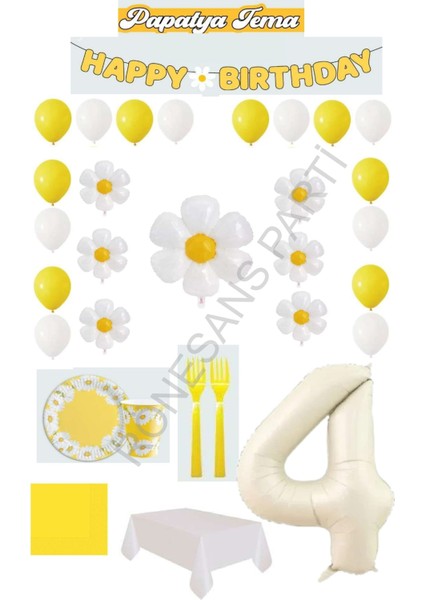 Best 4 Yaş Papatya Temalı Doğum Günü Parti Seti