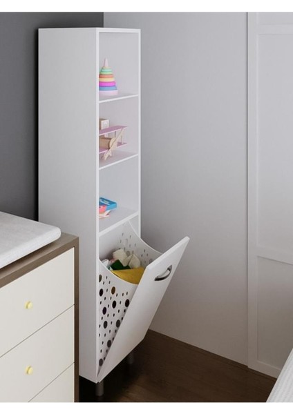 Açık Raflı Çamaşır Sepetli Kirli Sepeti Çocuk Odası Dolabı fırsatları