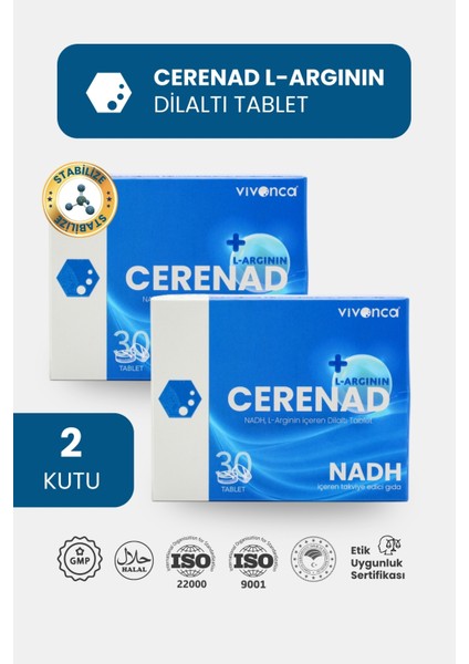 2'li Cerenad+ L-Argının Dilaltı Tablet, Nadh ve L-Arginin Içeren Takviye Edici Gıda indirimleri