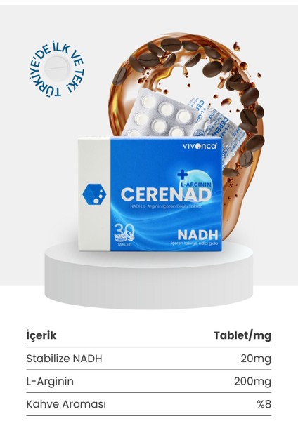 2'li Cerenad+ L-Argının Dilaltı Tablet, Nadh ve L-Arginin Içeren Takviye Edici Gıda