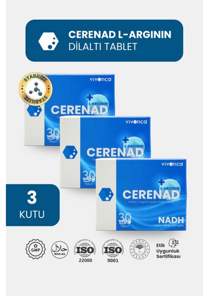 Cerenad+ L-Arginin 3'lü Dilaltı Tablet - Nadh ve L-Arginin İçeren Takviye Edici Gıda indirimleri